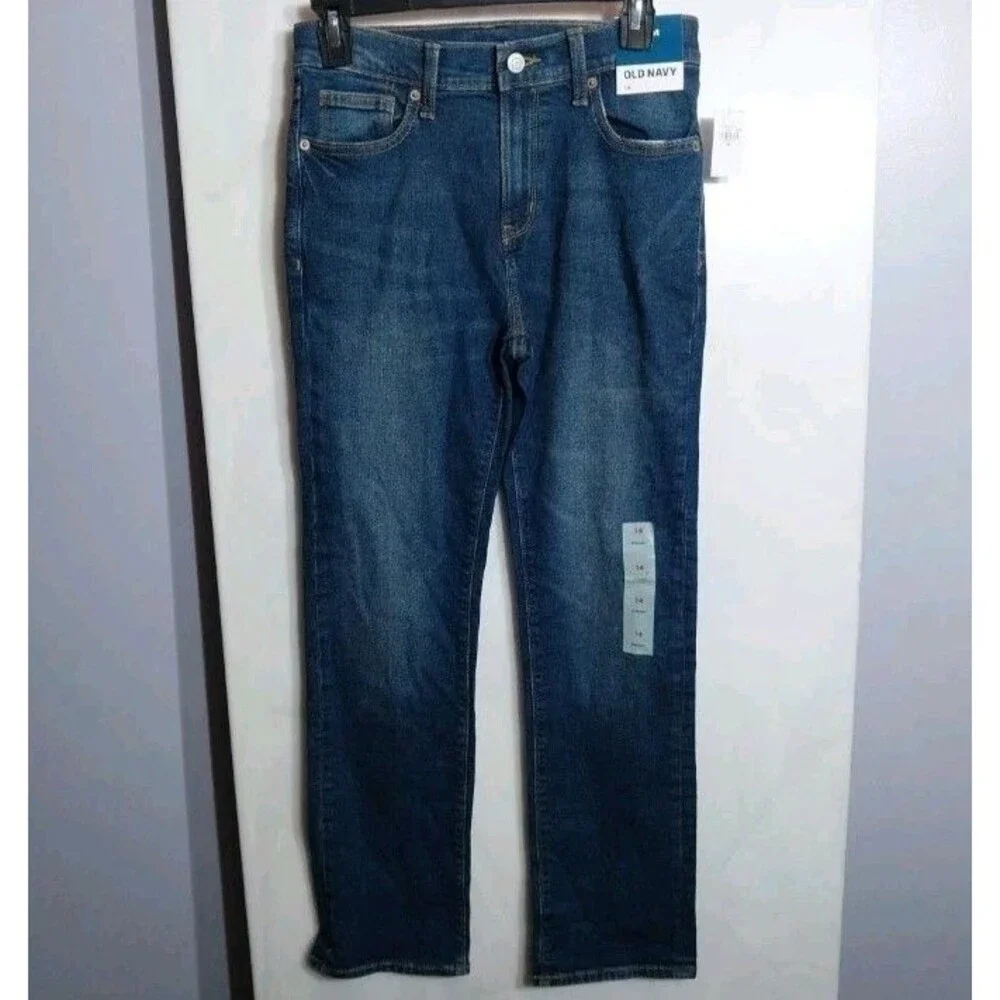Old Navy Boys Jeans Size 14 Straight Leg Blue Denim Adjustable Waist NWT 28x28